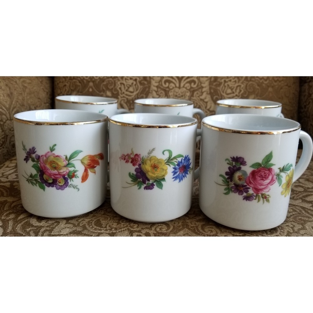 6 Vintage Bareuther Waldsassen Bavaria Germany Dresden Flowers Demitasse Mugs